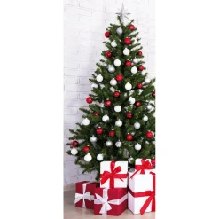 Bannière En Tissu Difficilement Inflammable "Arbre De Noël En Rouge Et Blanc" En Tissu Pour Drapeau 75 X 180 Cm-DecoWoerner New