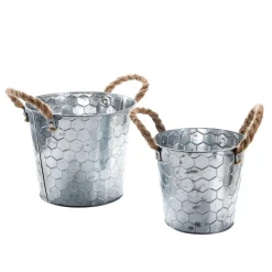 Cache-pot En Zinc Avec Motif Nid D'abeille 14 & 17 Cm De Haut-DecoWoerner New