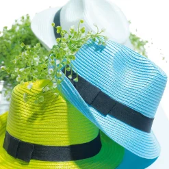 Chapeau De Paille Clair Avec Ruban Noir 30 X 25 X 15 Cm (L X L X H)-DecoWoerner Online