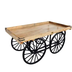 Chariot De Marché Avec Base Et Plateau En Bois De Manguier-DecoWoerner