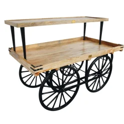 Chariot De Marché Complet Avec Base, Corps Et Plateau En Bois De Manguier-DecoWoerner Clearance