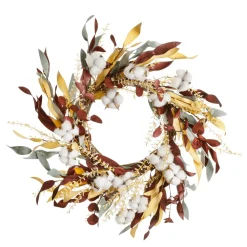 Couronne Décorative D'automne "coton-fleur-herbe" Ø 56 Cm-DecoWoerner New