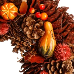 Couronne De Cônes D'automne Orange 38 Cm Ø-DecoWoerner New