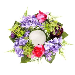 Couronne De Porte Artificielle Hortensia-roses-fleurs Lilas Rouge 30 Cm Ø-DecoWoerner Best