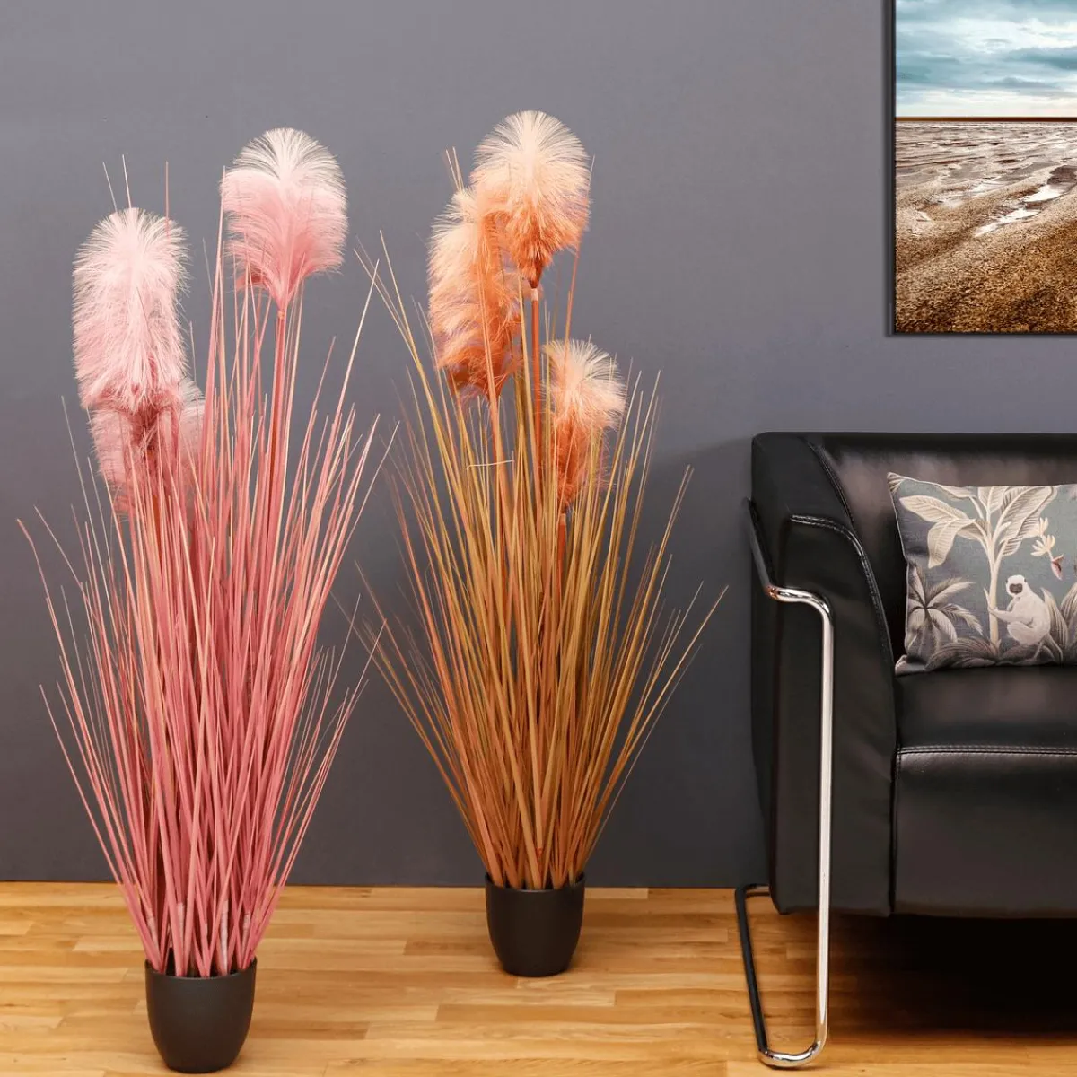 Herbe De La Pampa Décorative Teintée Dans Un Pot Noir 117 Cm-DecoWoerner