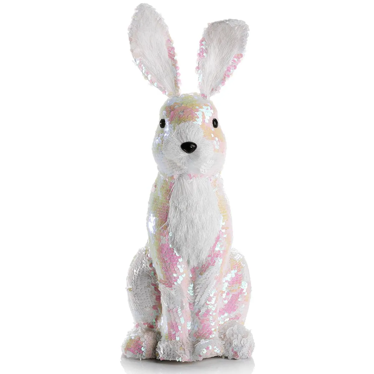 Lapin De Pâques Décoratif Avec Paillettes Réversibles Irisé 42 Cm-DecoWoerner Discount