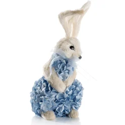 Lapin De Pâques Décoratif En Mousse Dure Et Sisal Avec Robe Hortensia e 30 Cm-DecoWoerner