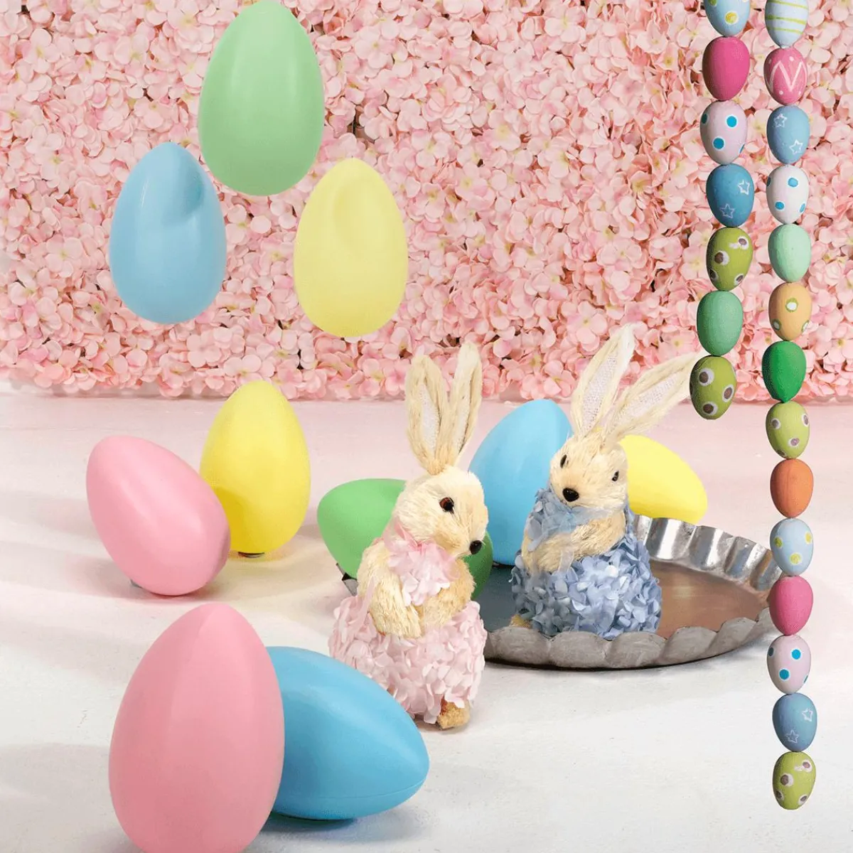 Lapin De Pâques Décoratif En Mousse Dure Et Sisal Avec Robe Hortensia e 30 Cm-DecoWoerner