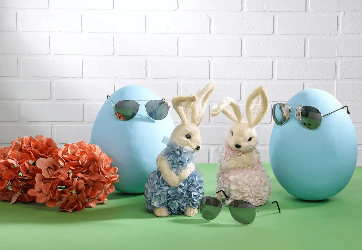Lapin De Pâques Décoratif En Mousse Dure Et Sisal Avec Robe Hortensia e 30 Cm-DecoWoerner