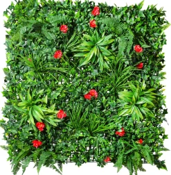 Panneau De Jardin Mural Artificiel Avec Mélange D'herbes Et De Fleurs, 1 X 1 M-DecoWoerner Sale