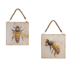 Panneaux Muraux En Bois Panneaux En Bois Avec Motif D'abeilles 2 Pièces 19 X 19 X 1,7 Cm-DecoWoerner