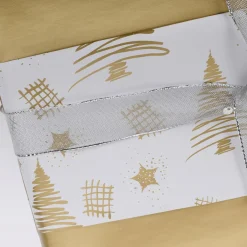 Papier Cadeau De Noël Durable Double Face Avec Sapins & étoiles Dés - Rouleau De Papier Cadeau De 50 M-DecoWoerner Outlet