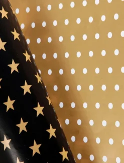 Papier Cadeau Double Face Noël Noir & Avec étoiles & Pois - 50 M De Papier Cadeau En Rouleau-DecoWoerner Clearance