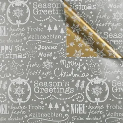 Papier Cadeau Double Face & Argent Avec Symboles De Noël - 50 M De Papier Cadeau En Rouleau-DecoWoerner New