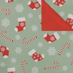 Papier Cadeau Double Face Sucres D'orge Et Chaussettes, Menthe / Rouge-DecoWoerner Outlet