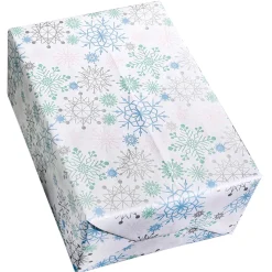 Papier Kraft Avec Flocons De Neige Bleu Clair, Rose, Argent & Menthe - Rouleau De 50 M De Papier Cadeau-DecoWoerner