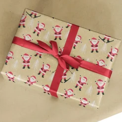 Papier Kraft Recyclé Avec Père Noël Et Sapins Blancs - Rouleau De 50 M De Papier Cadeau-DecoWoerner Hot