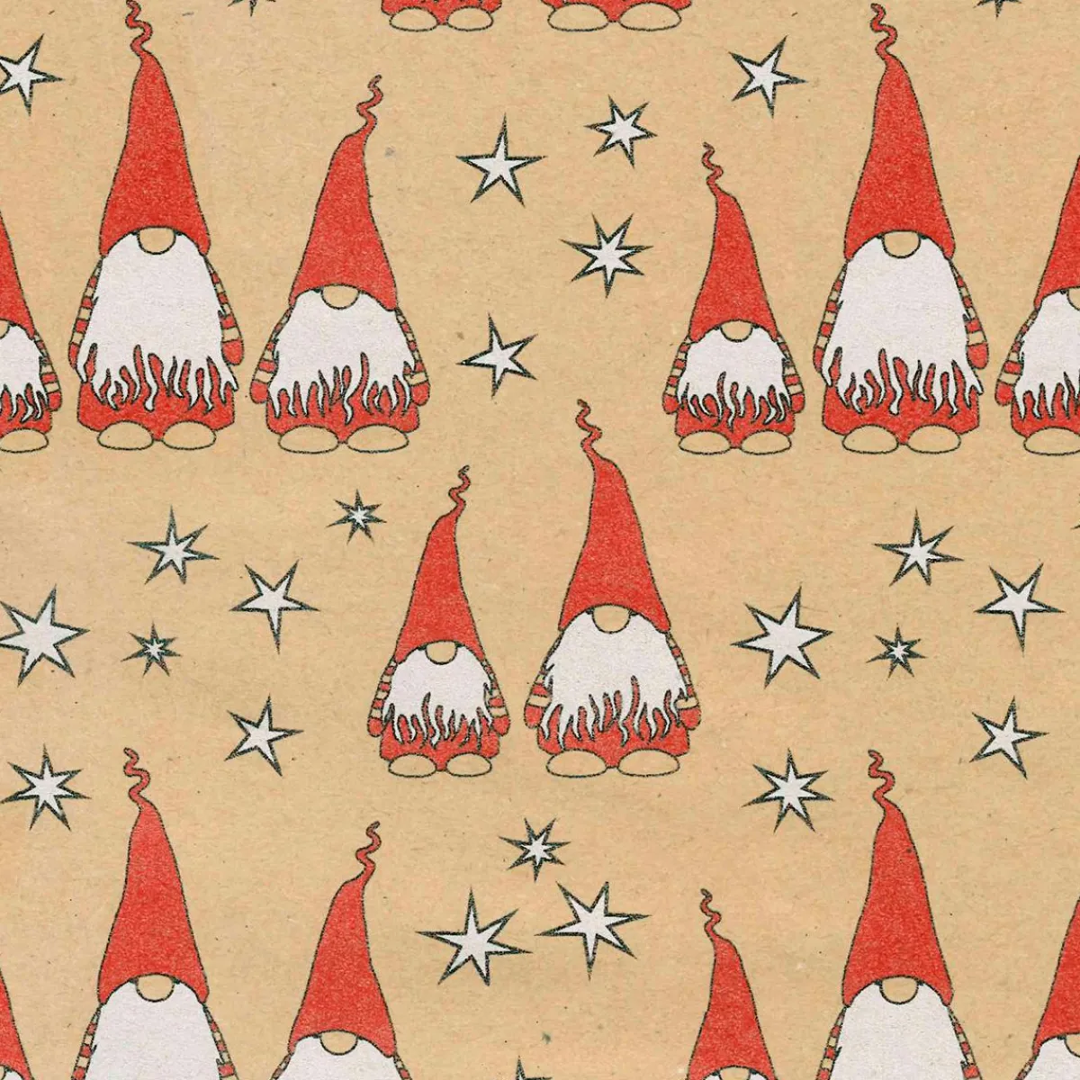 Papier Kraft Recyclé Avec Lutins Rouges & étoiles Blanches - Rouleau De 50 M De Papier Cadeau-DecoWoerner Clearance
