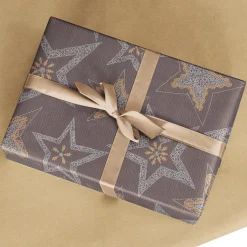 Papier Kraft Recyclé Brun Foncé Avec étoiles Argentées - Rouleau De 50 M De Papier Cadeau-DecoWoerner