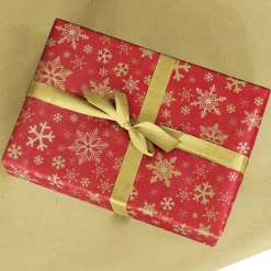 Papier Kraft Recyclé Avec Flocons De Neige Dorés - Rouleau De 50 M De Papier Cadeau-DecoWoerner Best