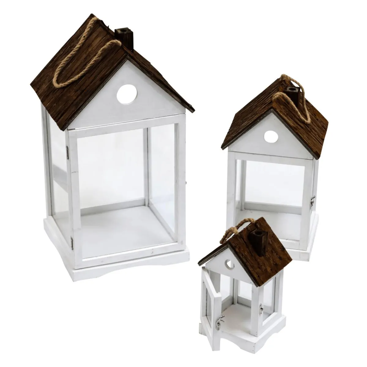 Photophore Lanterne Maisons En Bois Set 3 Pièces Marron-DecoWoerner Sale