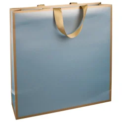Sac En Papier "Metallic" 35 X 35 X 10 Cm Bleu Clair & Or 10 Pièces-DecoWoerner Online