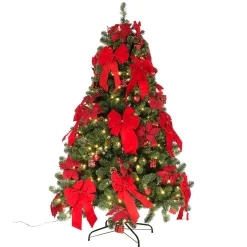 Sapin De Noël Artificiel Décoré De LED, Boules De Noël s, Nœuds, étoiles De Noël Et Petits Cadeaux 210 Cm-DecoWoerner