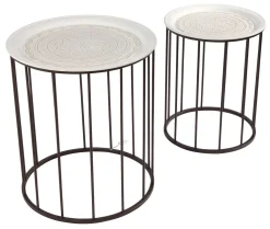 Set De Table D'appoint Blanc Rond En Métal-DecoWoerner Sale