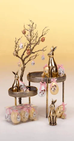 Set D'oeufs De Pâques, 5 Cm & Marron Avec Motif De Fleurs & Noeud 8pcs.-DecoWoerner
