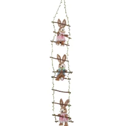 Suspension Décorative "Lapins Sur échelle En Bois", 120 Cm De Long-DecoWoerner New