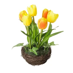 Tulipes Artificielles En Corbeille Jaune, 20 Cm-DecoWoerner