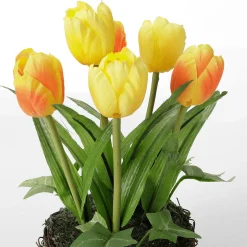 Tulipes Artificielles En Corbeille Jaune, 20 Cm-DecoWoerner